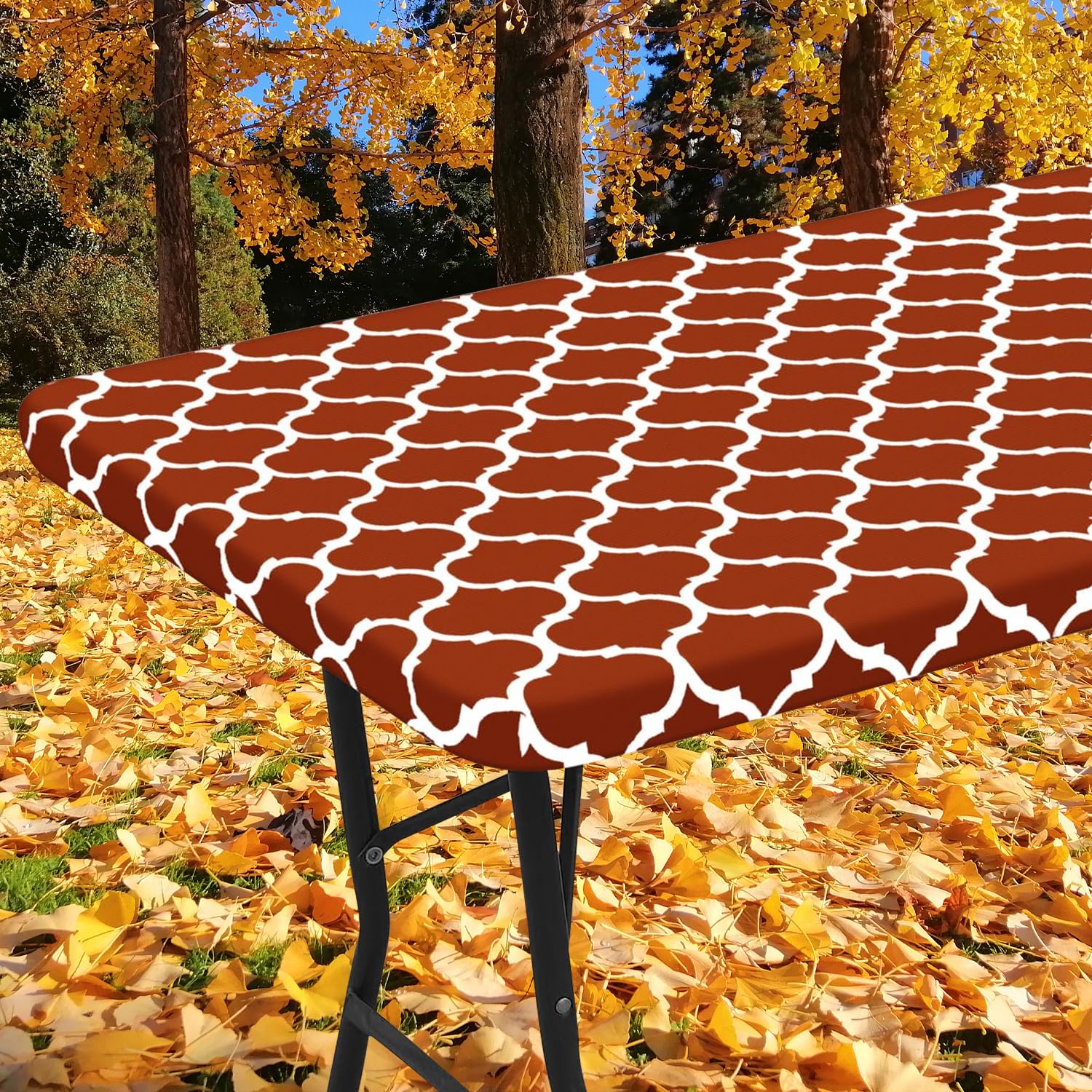 Smiry Rectangle Tablecloth, Waterproof Elastic Fitted Table Covers For 4 Foot Tables, Wipeable Flannel Backed Vinyl Tablecloths