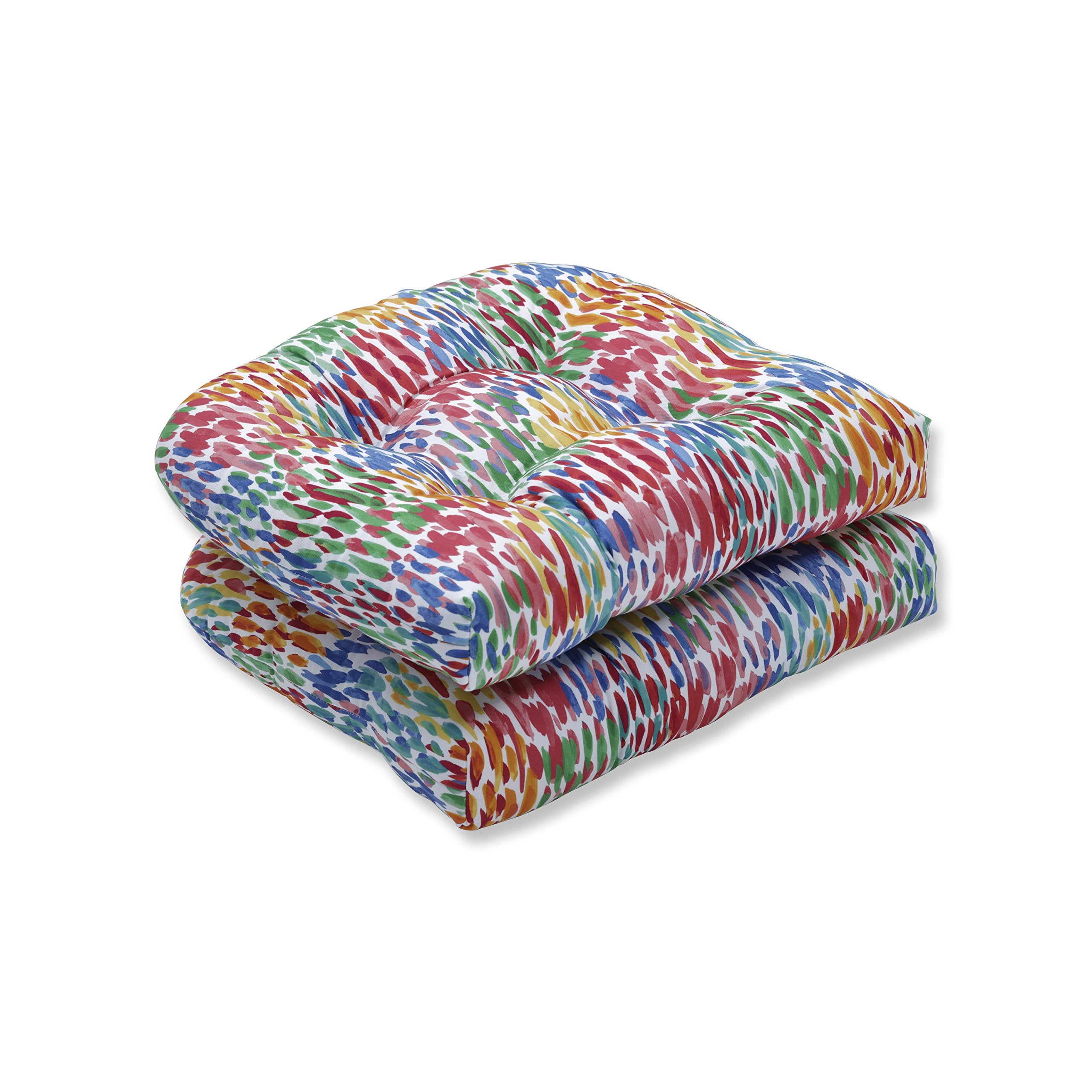 Pillow Perfect Abstract Indoor/Outdoor Tufted Wicker Seat Cushion, 2 Count, 19' X 19', Blue Make It Rain Zinnia
