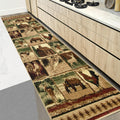 HR Cabin 908-Rooster Rugs Runner Contemporary Geometric Design Rooster/Mother Bear and Cub/Fish/Lodge/Deer-Southwestern Design-B