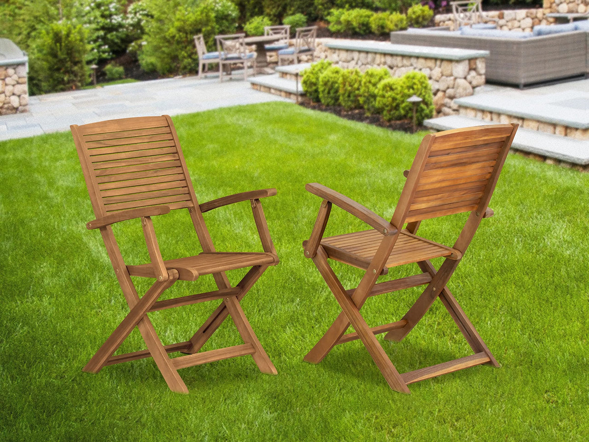 East West Furniture Bhdcana Hayward Outdoor Dining Folding Arm Chairs-Acacia Wood, Set Of 2, Natural Oil