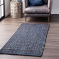 nuLOOM 2x8 Rigo Jute Hand Woven Area Rug, Navy, Solid Farmhouse Design, Natural Fiber, For Bedroom, Living Room, Dining Room, Ha