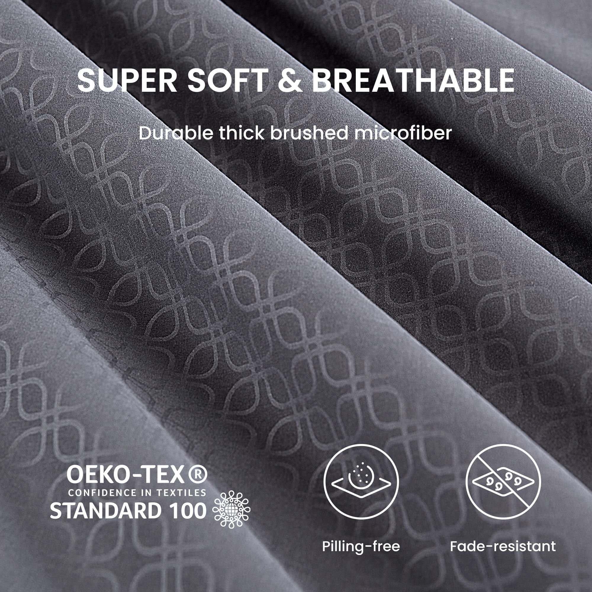 Sleep Zone Luxury Embossed Bed Sheets Set King Size, Four-Leaf Clover Pattern Sheet & Pillowcase Sets 4 Piece - Super Soft, Wrinkle Free, Fade Resistant, Deep Pocket 16' (Gray, King)