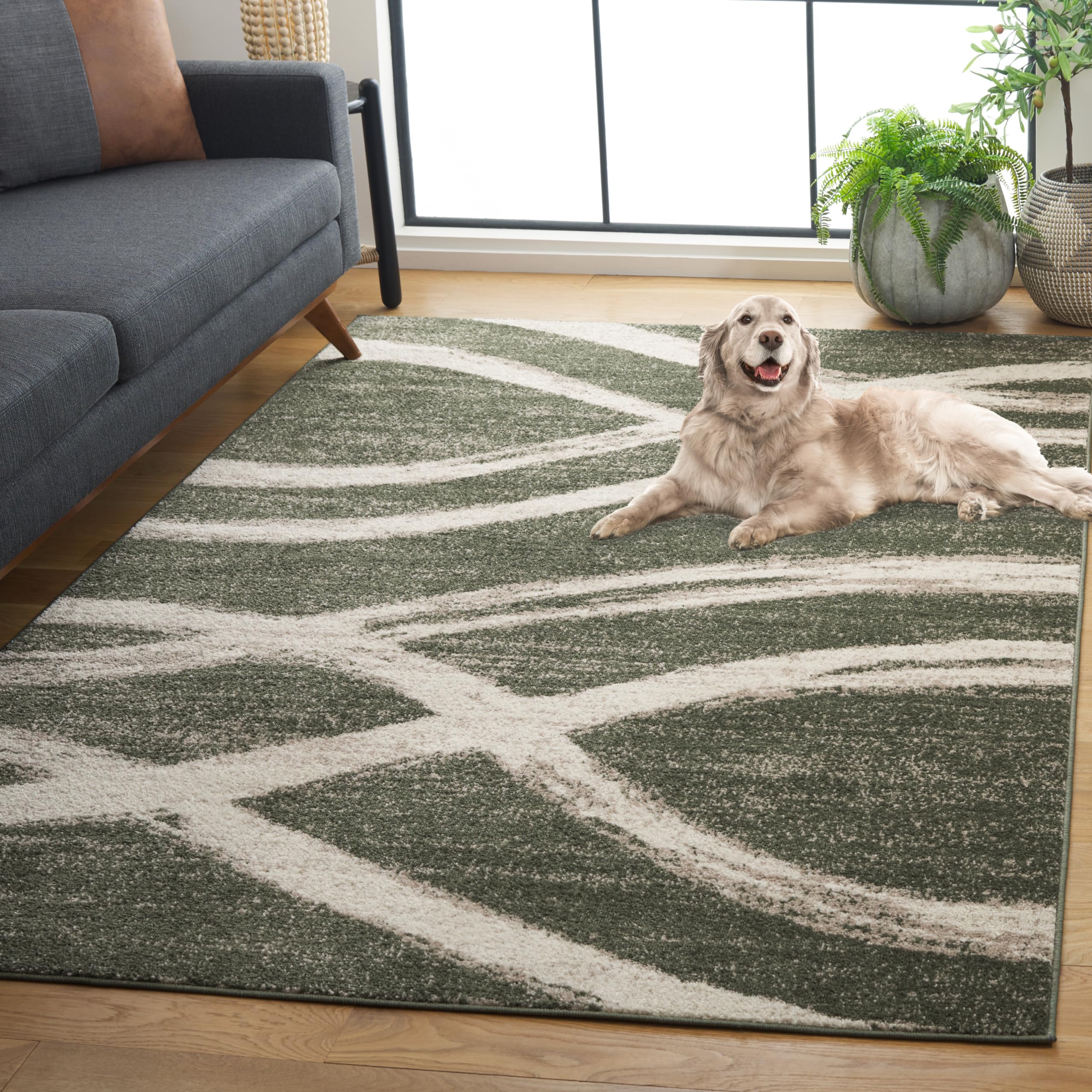 Safavieh Adirondack Collection Area Rug - 8' X 10', Dark Green & Ivory, Contemporary Design, Stain Resistant, Ideal For High Tra