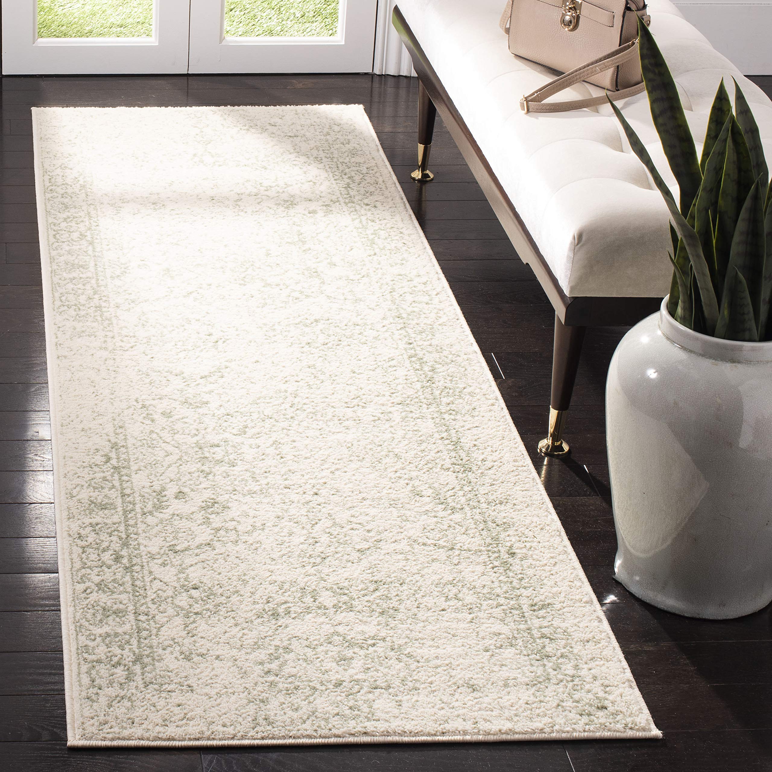 SAFAVIEH Adirondack Collection Runner Rug - 26 x 18, Ivory & Sage, Oriental Distressed Design, Non-Shedding & Easy Care, Ideal