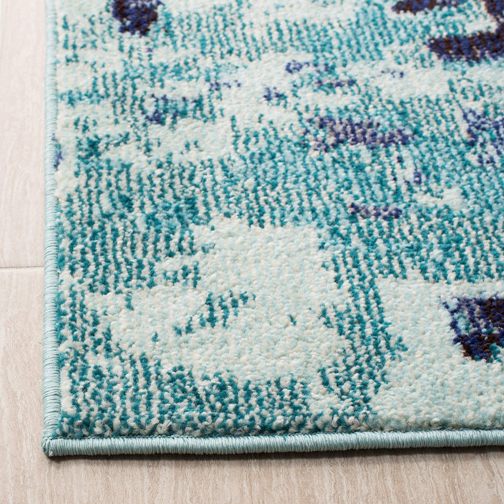 Safavieh Madison Collection Runner Rug - 2'2'' X 14', Turquoise & Navy, Boho Abstract Distressed Design, Non-Shedding & Easy Car