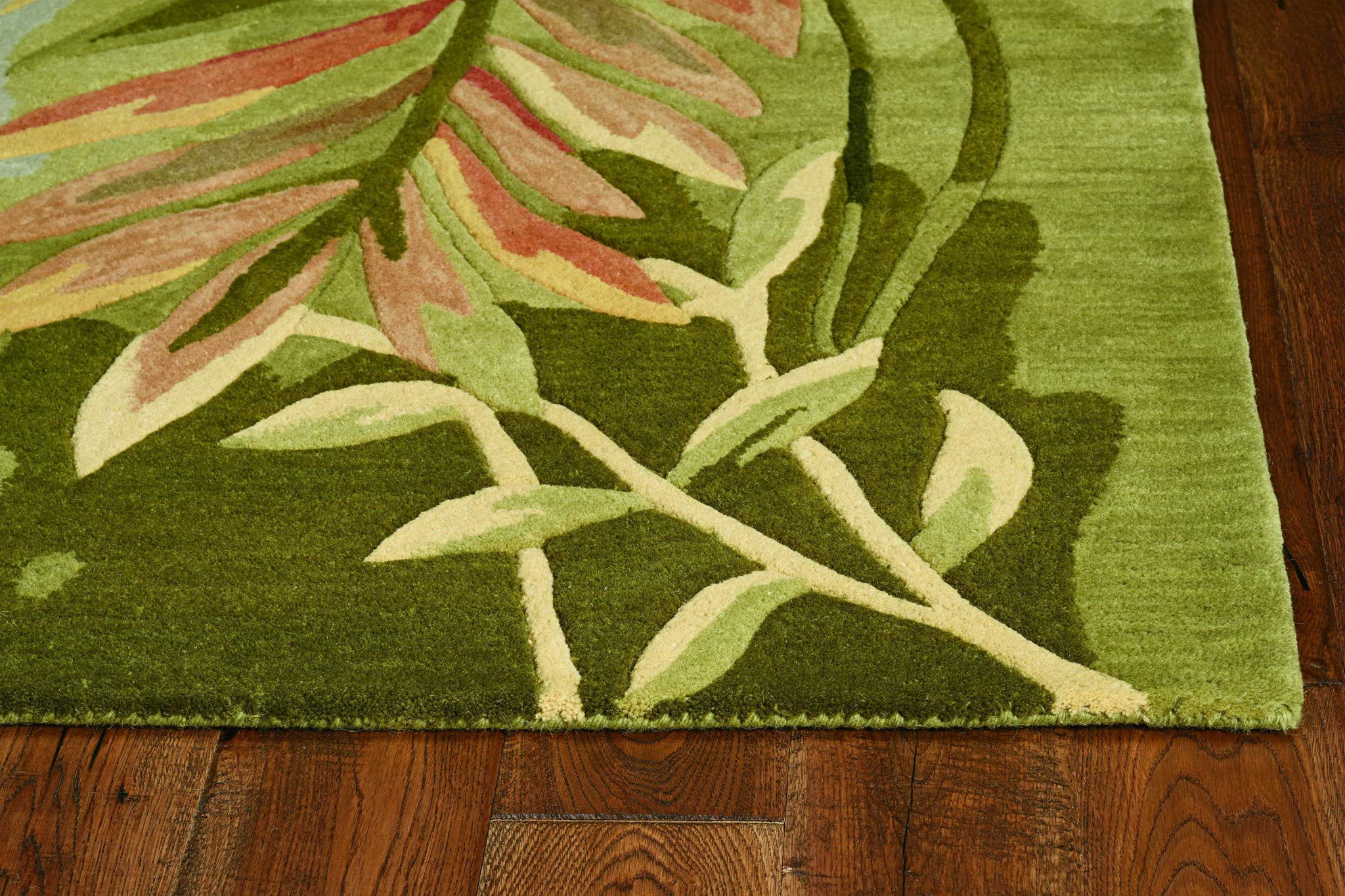 HomeRoots Wool 8'x10' Blue Green Hand Tufted Tropical Plant Indoor Area Rug