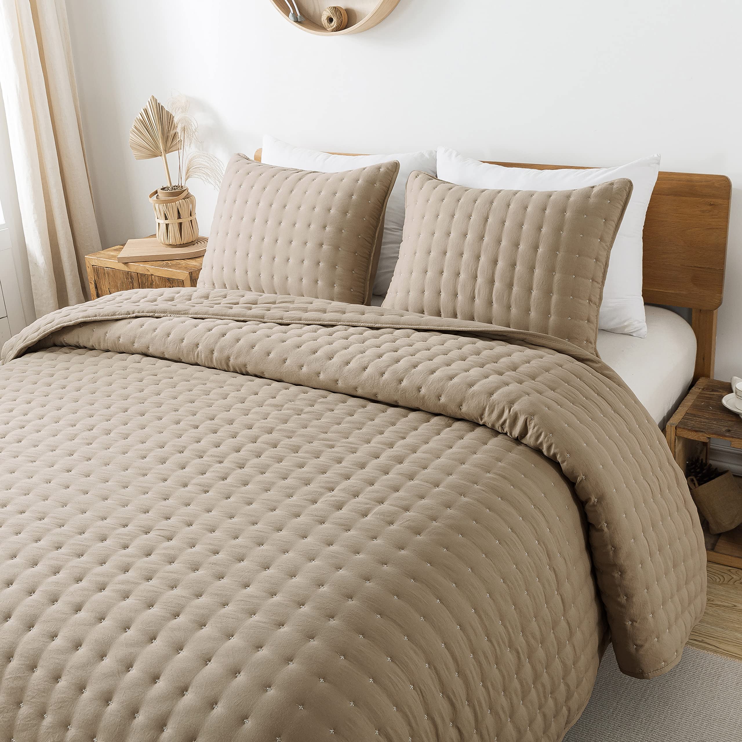 Wdcozy Beige Twin Size Quilt Bedding Sets With Pillow Sham, Tan Cream Lightweight Bedspread Coverlet, Quilted Blanket Thin Comfo