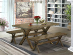 East West Furniture X2-776 3 Piece Modern Dining Table Set Contains a Rectangle Wooden Table with X-Legs and 2 Dining Bench, 36x60 Inch, Multi-Color