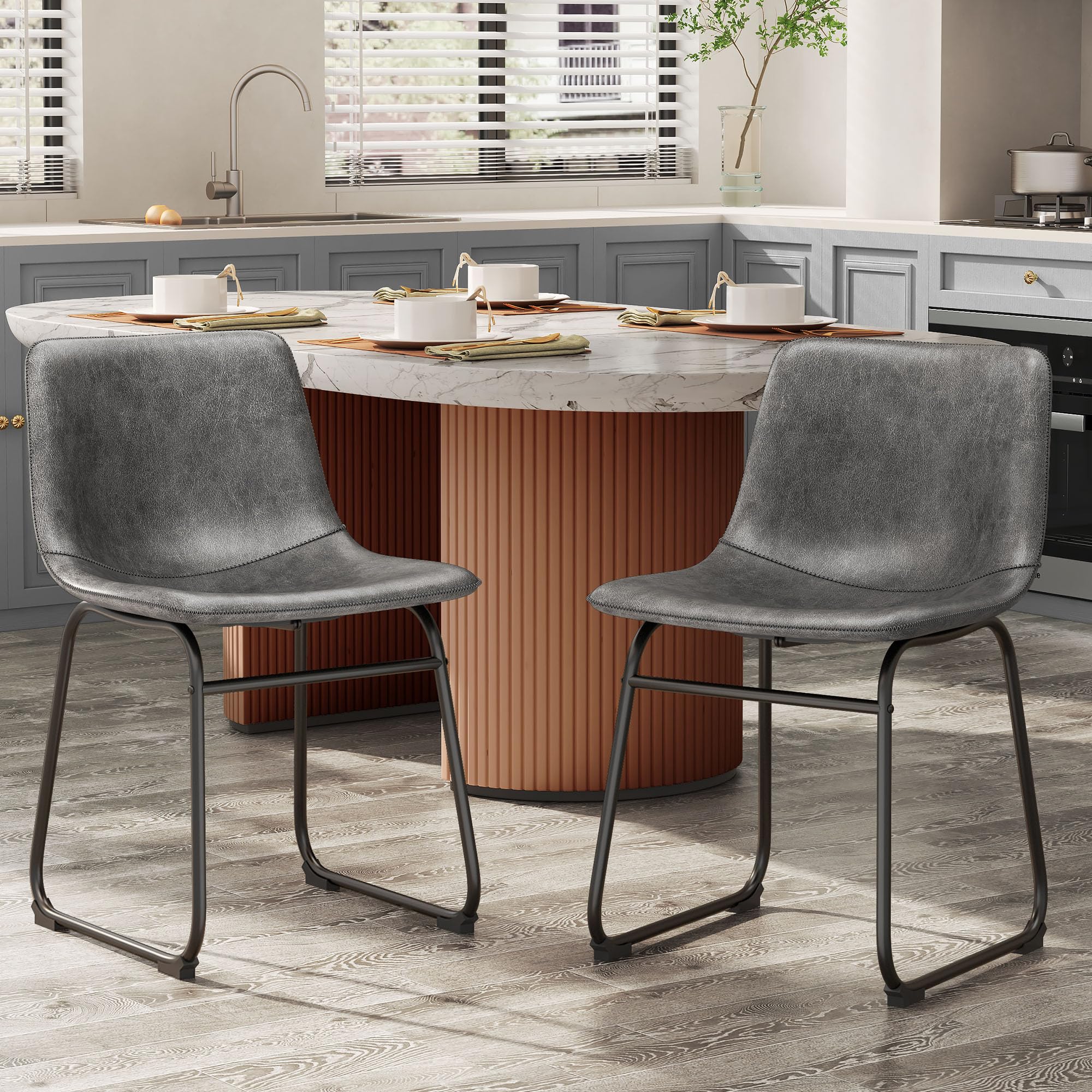 Reoney Dining Chairs Set Of 2, Pu Leather Armless Dinner Chairs With Backrest, 18'' Modern Kitchen Dining Room Chair With Metal