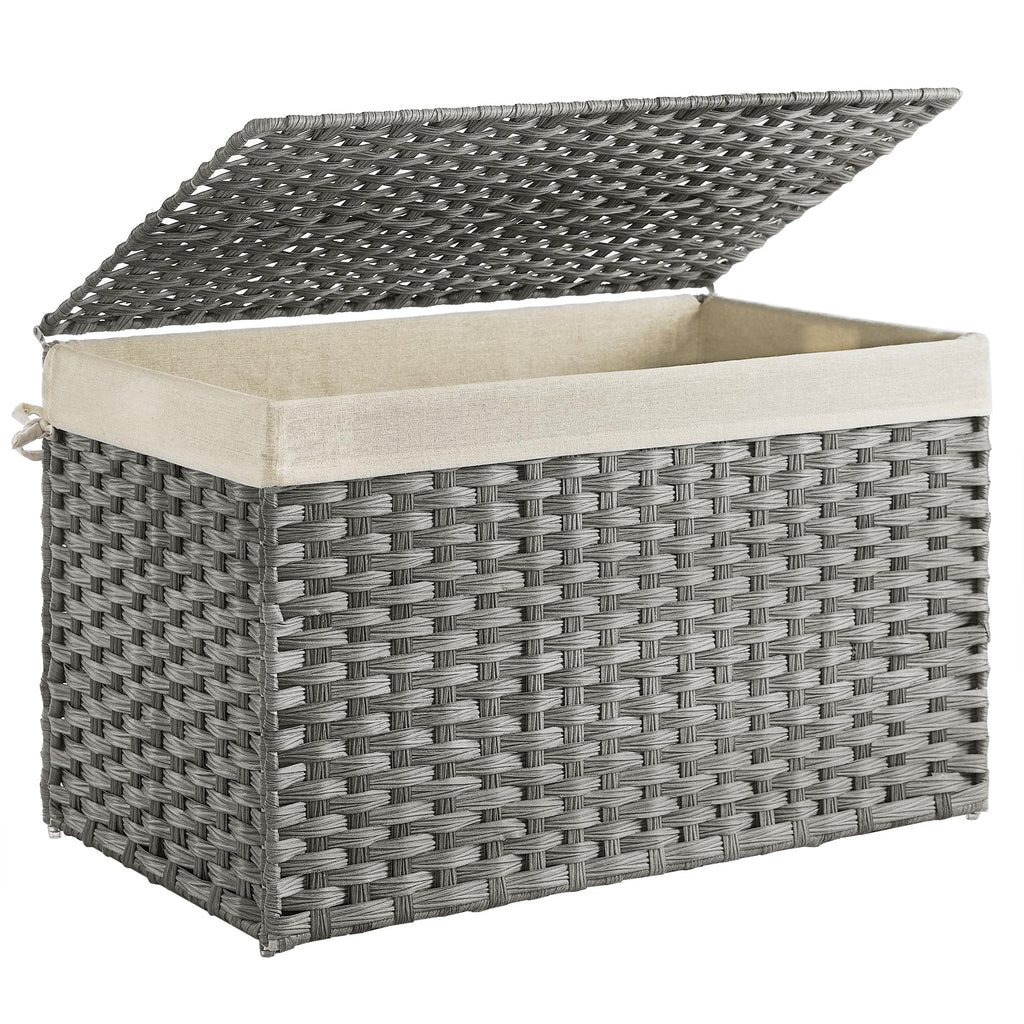 SONGMICS Storage Basket with Lid, 42.3 Gallon (160L) Storage Bin, Woven Blanket Storage Basket with Handles, Foldable, Removable
