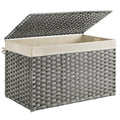 SONGMICS Storage Basket with Lid, 42.3 Gallon (160L) Storage Bin, Woven Blanket Storage Basket with Handles, Foldable, Removable