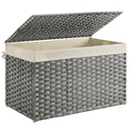 SONGMICS Storage Basket with Lid, 42.3 Gallon (160L) Storage Bin, Woven Blanket Storage Basket with Handles, Foldable, Removable