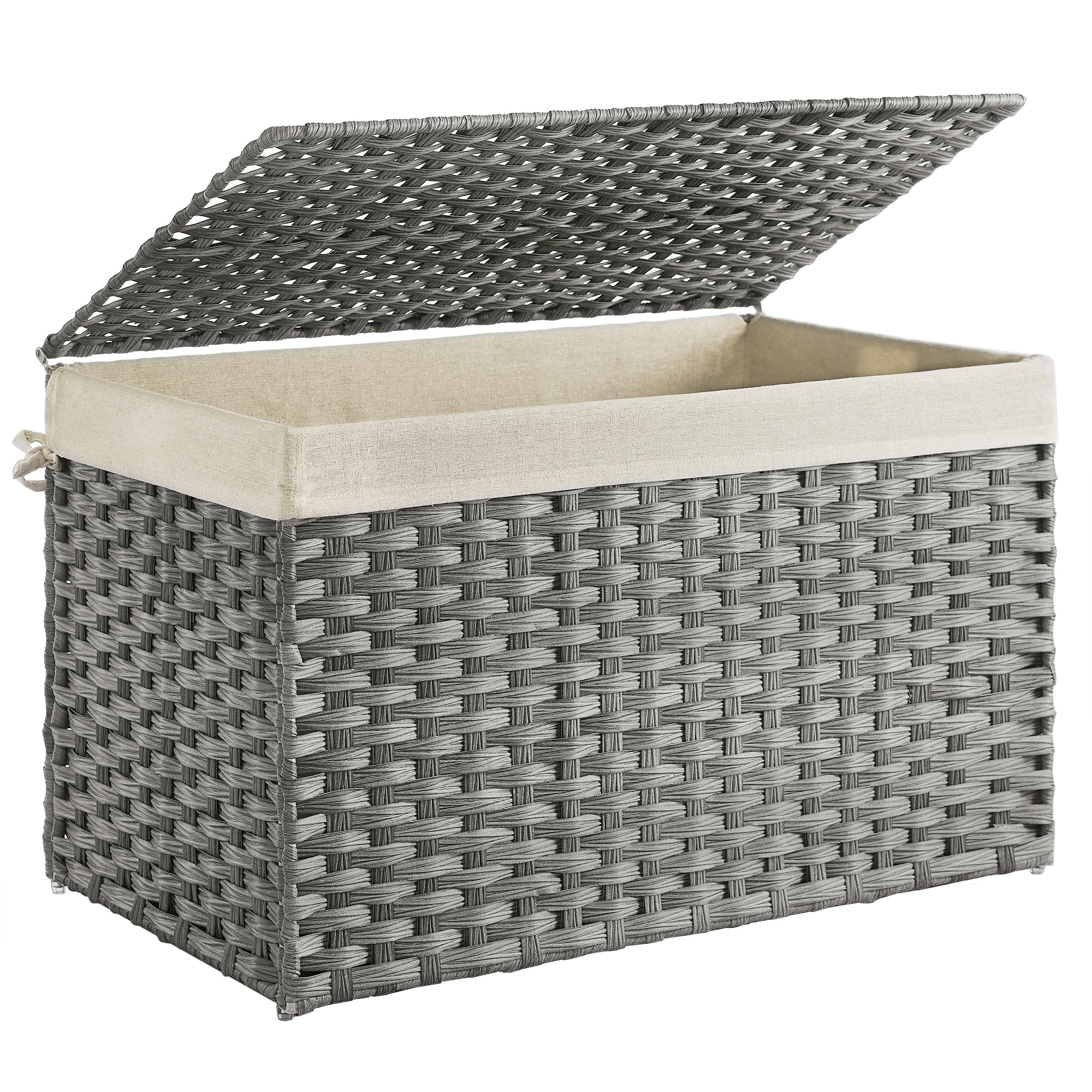 SONGMICS Storage Basket with Lid, 42.3 Gallon (160L) Storage Bin, Woven Blanket Storage Basket with Handles, Foldable, Removable