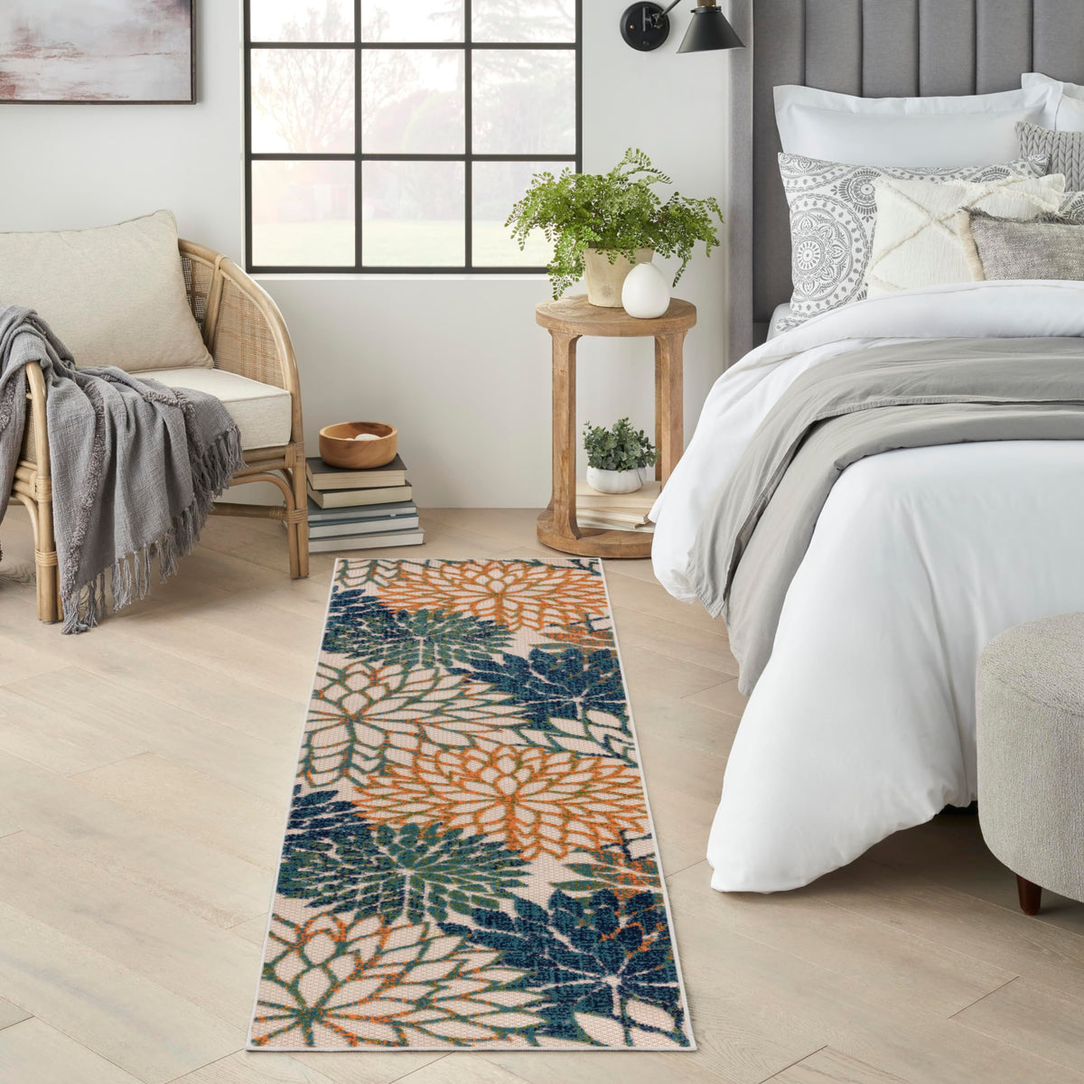 Nourison Aloha Indoor/Outdoor Blue Green 2'3' X 8' Area Rug, Easy Cleaning, Non Shedding, Bed Room, Living Room, Dining Room, Backyard, Deck, Patio (2X8)