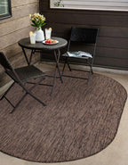 Unique Loom Outdoor Solid Collection Area Rug (4' 1'' X 6' 1'' Oval Light Brown/Ivory)