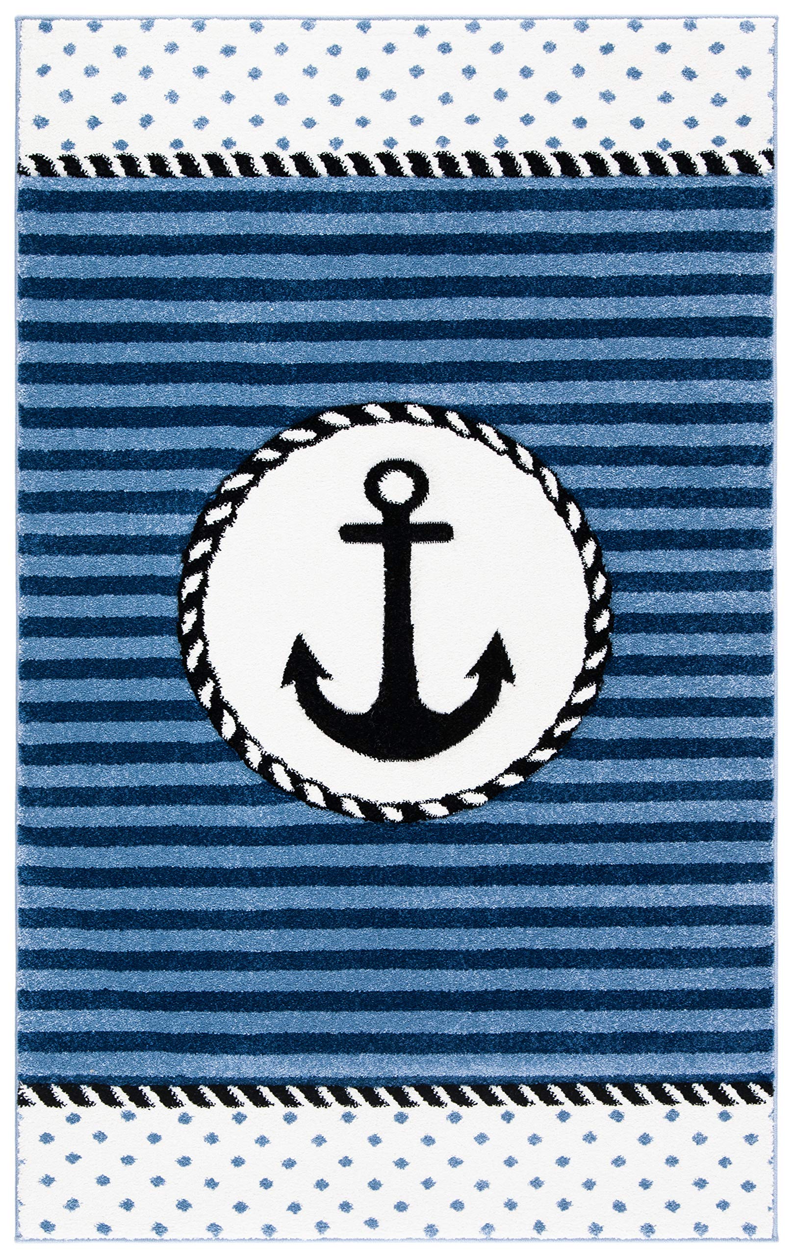 Safavieh Carousel Kids Collection Accent Rug - 23 x 4, Navy & Ivory, Non-Shedding & Easy Care, Ideal for High Traffic Areas fo