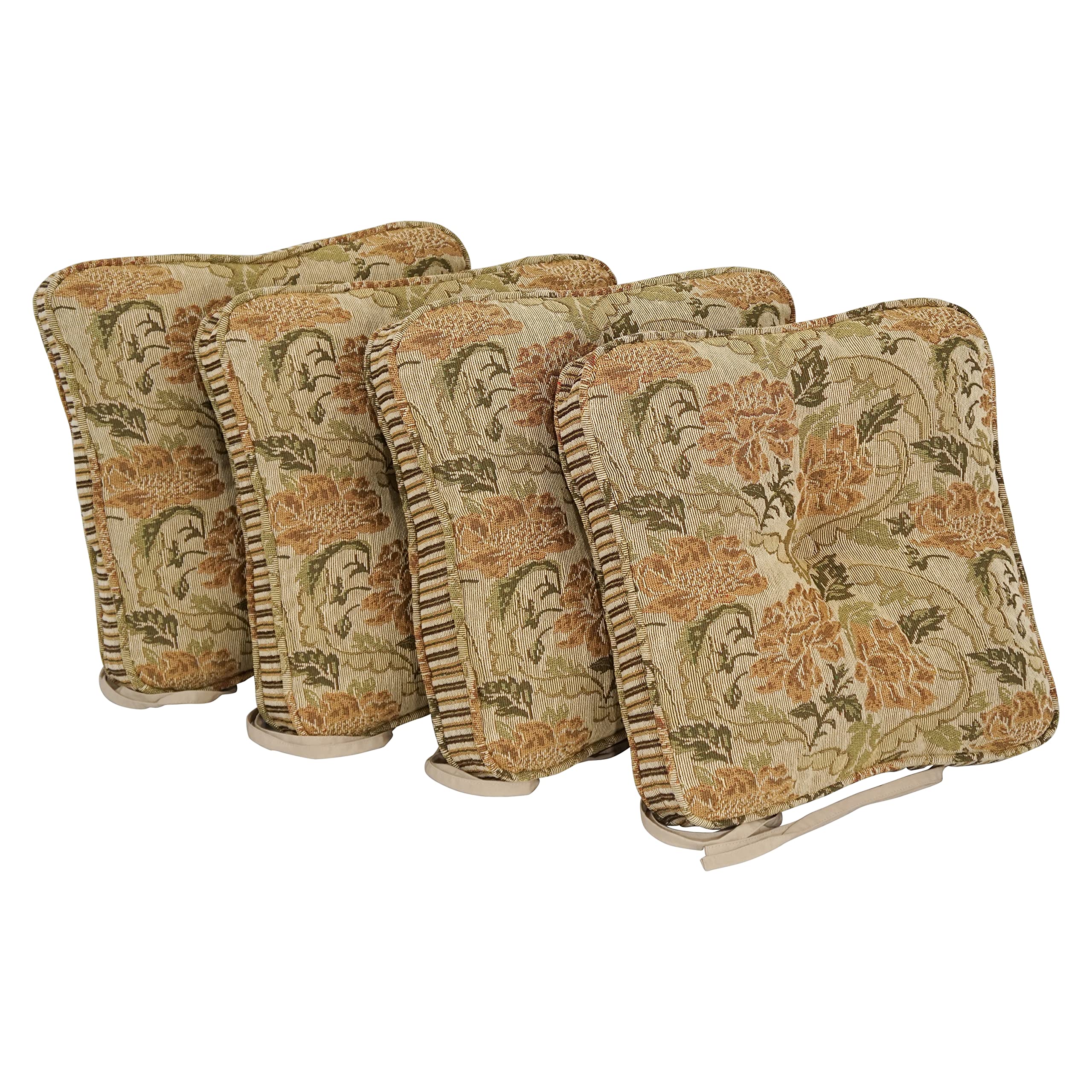 Blazing Needles Corded Tapestry Chair Cushion, 17&quot;, Tan/Beige 4 Count