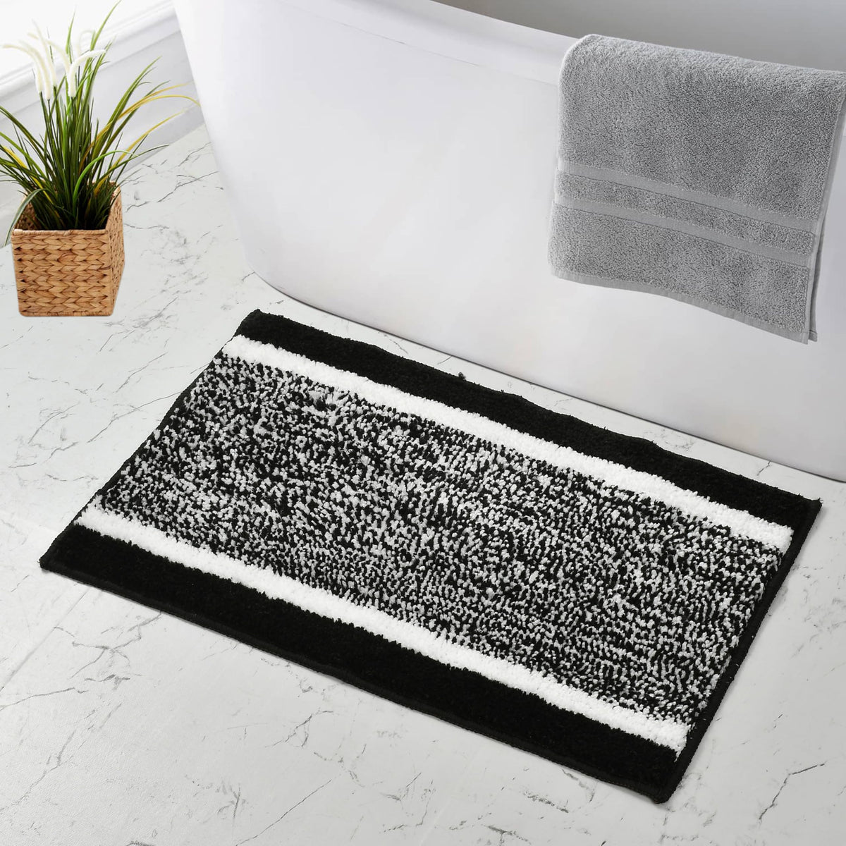 MAA HOME CONCEPT Microfiber Rugs Bath Mat Super Absorbent/AntiSkid Mats/Bedroom/Door Mat/Kitchen/Mat (Frame Black, 40X60 CM)