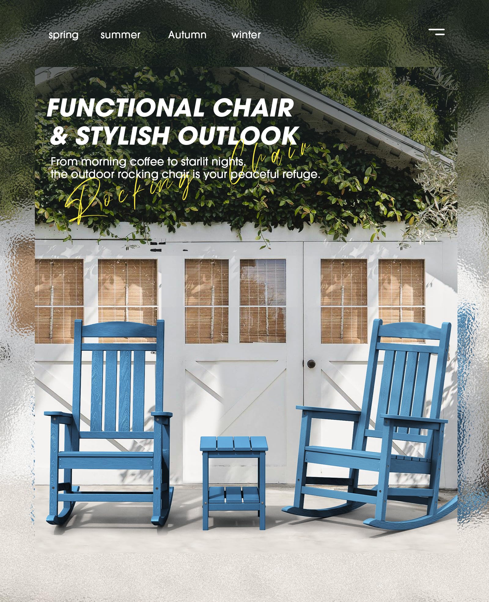 Kingyes Hdpe Rocking Chairs Outdoor, Patio Rocking Chairs With 330Lbs Support, Smooth Porch Rocker For Deck Lawn Yard, Blue