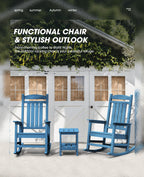Kingyes Hdpe Rocking Chairs Outdoor, Patio Rocking Chairs With 330Lbs Support, Smooth Porch Rocker For Deck Lawn Yard, Blue