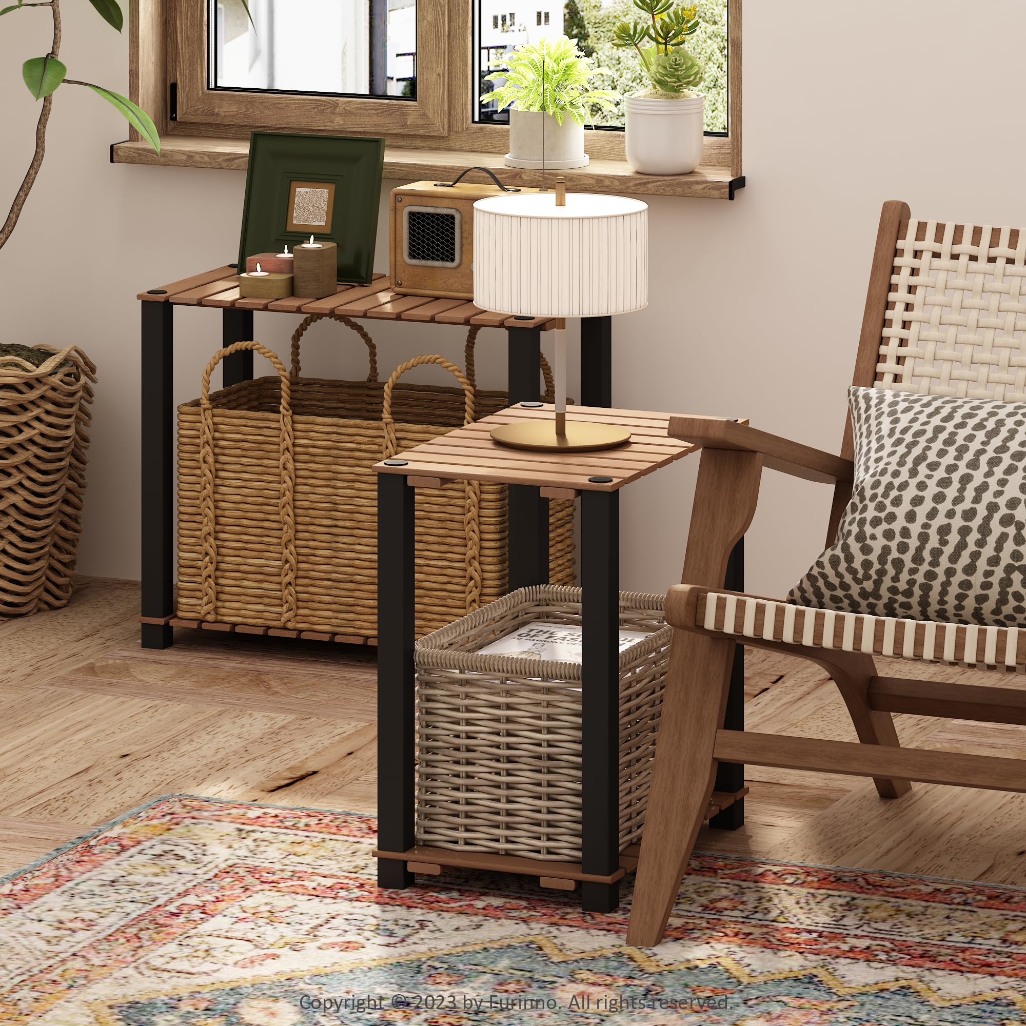 Turn-N-Tube 2-Tier Wood Slat Small Rectangle End Table with Open Shelves