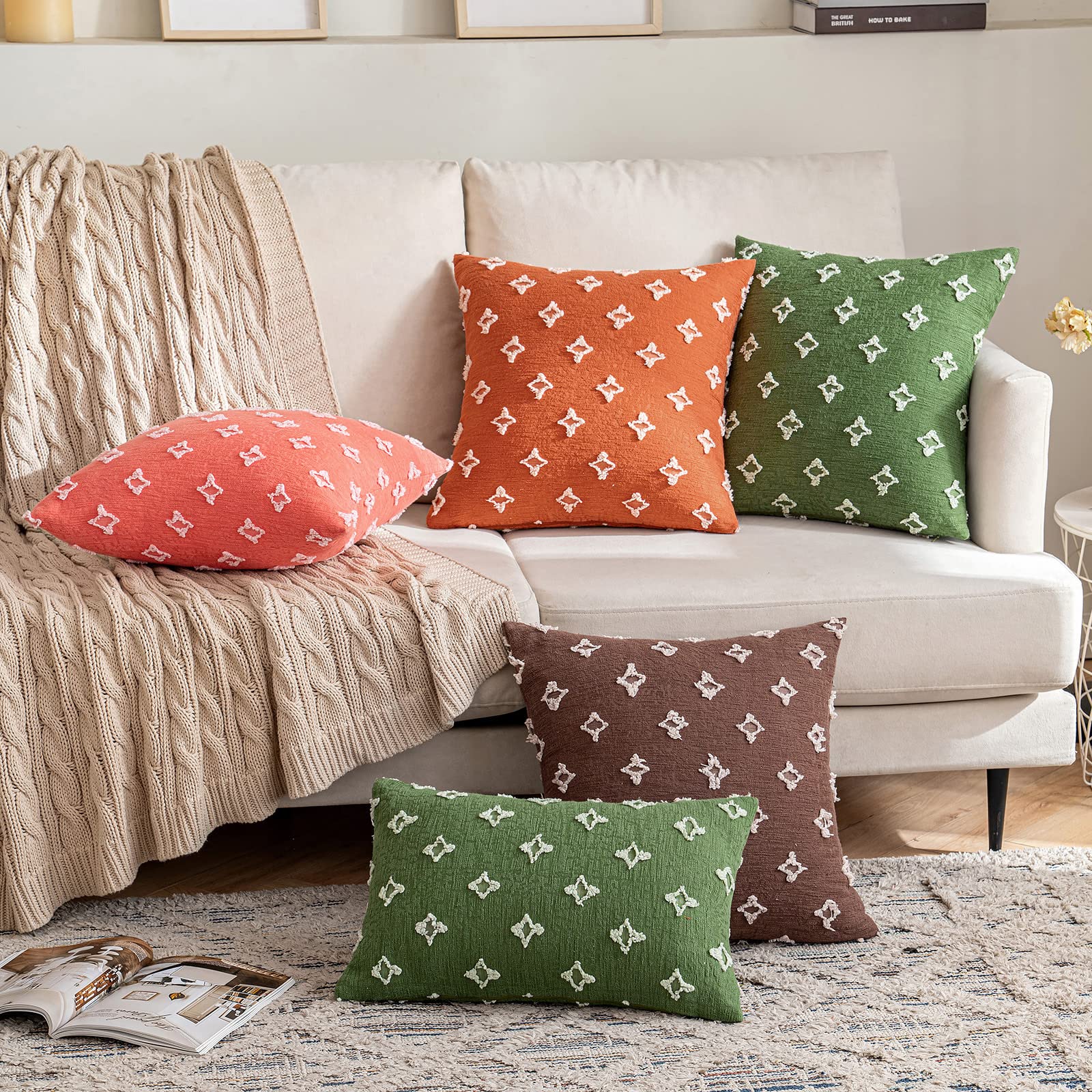 Miulee Set Of 2 Decorative Throw Pillow Covers Rhombic Jacquard Pillowcase Soft Square Cushion Case For Summer Couch Sofa Bed Bedroom Living Room, 20X20 Inch, Moss Green