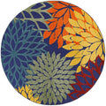 Nourison Aloha Indoor-Outdoor Navy Multicolor 5'3' X Round Area Rug, Easy Cleaning, Non Shedding, Bed Room, Living Room, Dining