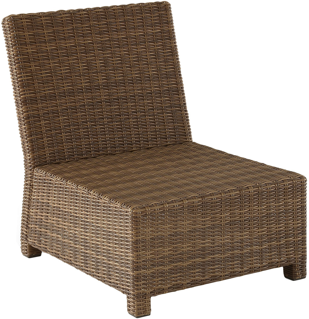 Crosley Furniture Bradenton Armless Outdoor Sectional Chair, Wicker Patio Chairs for Porch, Deck, Backyard, Brown with Sand Cushions