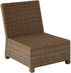 Crosley Furniture Bradenton Armless Outdoor Sectional Chair, Wicker Patio Chairs for Porch, Deck, Backyard, Brown with Sand Cushions