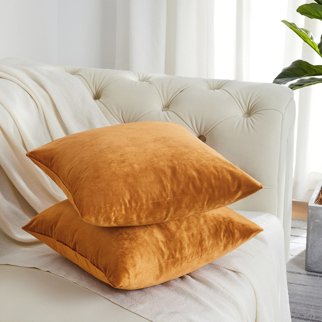 Gigizaza Decorative Couch Throw Pillow Covers,Set Of 2 Burnt Orange Square Pillow Cushion Covers 24X24,Pillow Cases Velvet Pillo
