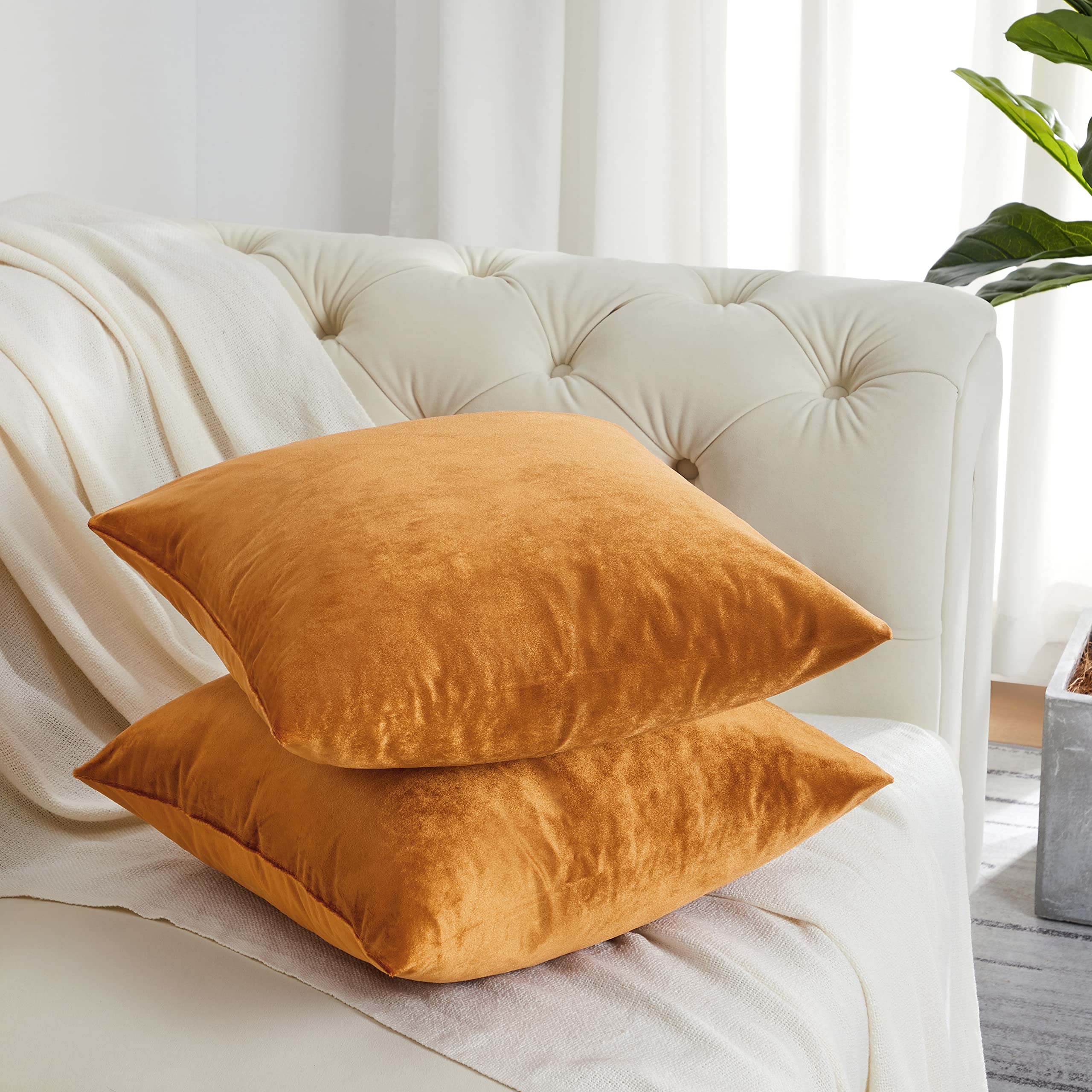 Gigizaza Decorative Couch Throw Pillow Covers,Set Of 2 Burnt Orange Square Pillow Cushion Covers 24X24,Pillow Cases Velvet Pillo
