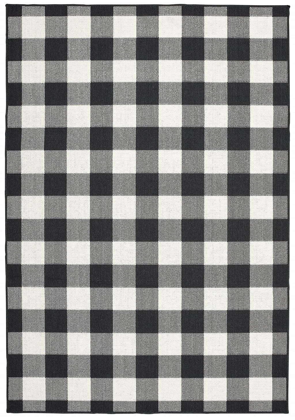 HomeRoots Polypropylene 5’x8’ Black and Ivory Gingham Indoor Outdoor Area Rug