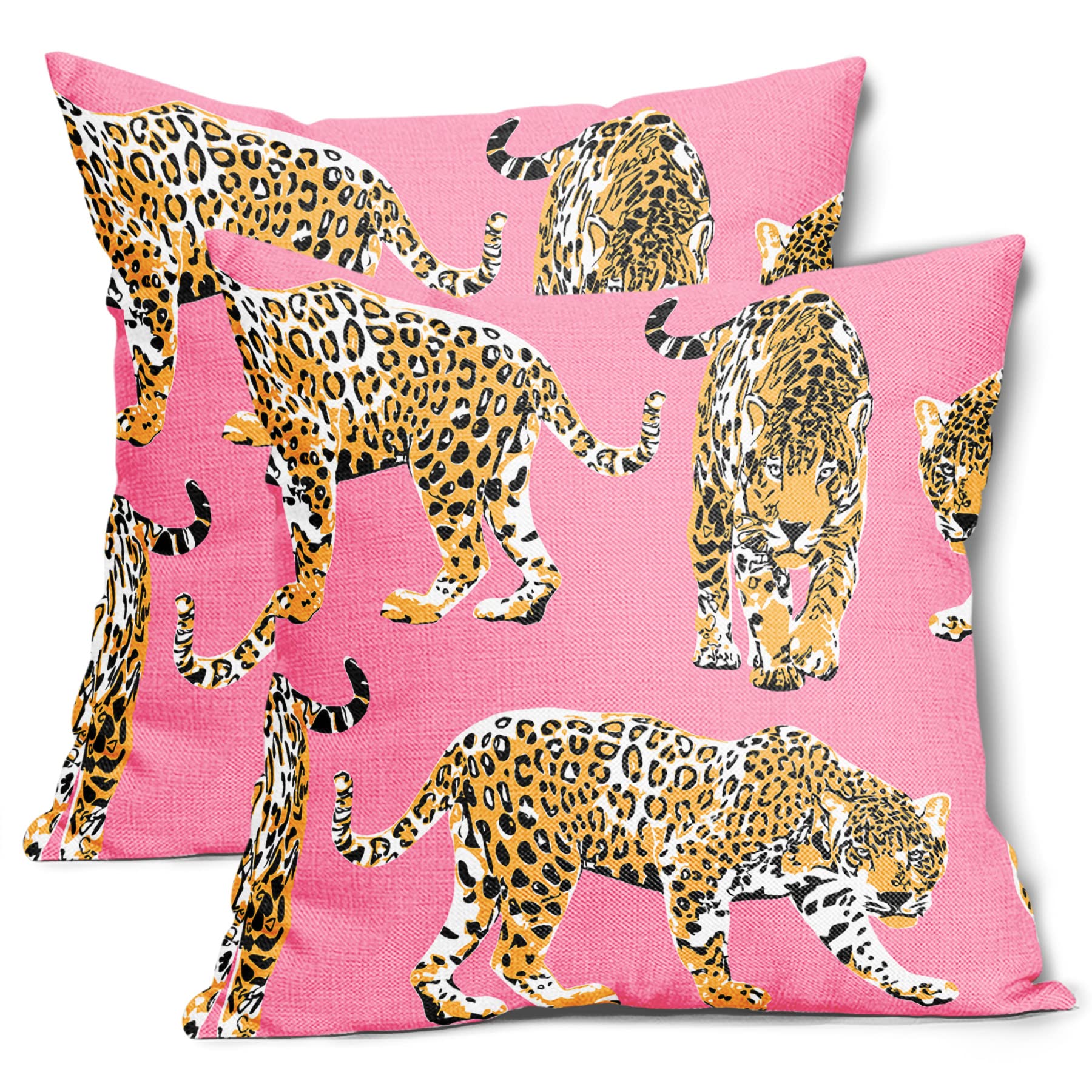 Aportt Pink Cheetah Pillow Covers 20X20 Inches Set Of 2 Preppy Pillows Chic Leopard Wildlife Animal Pillow Cover Home Decor For
