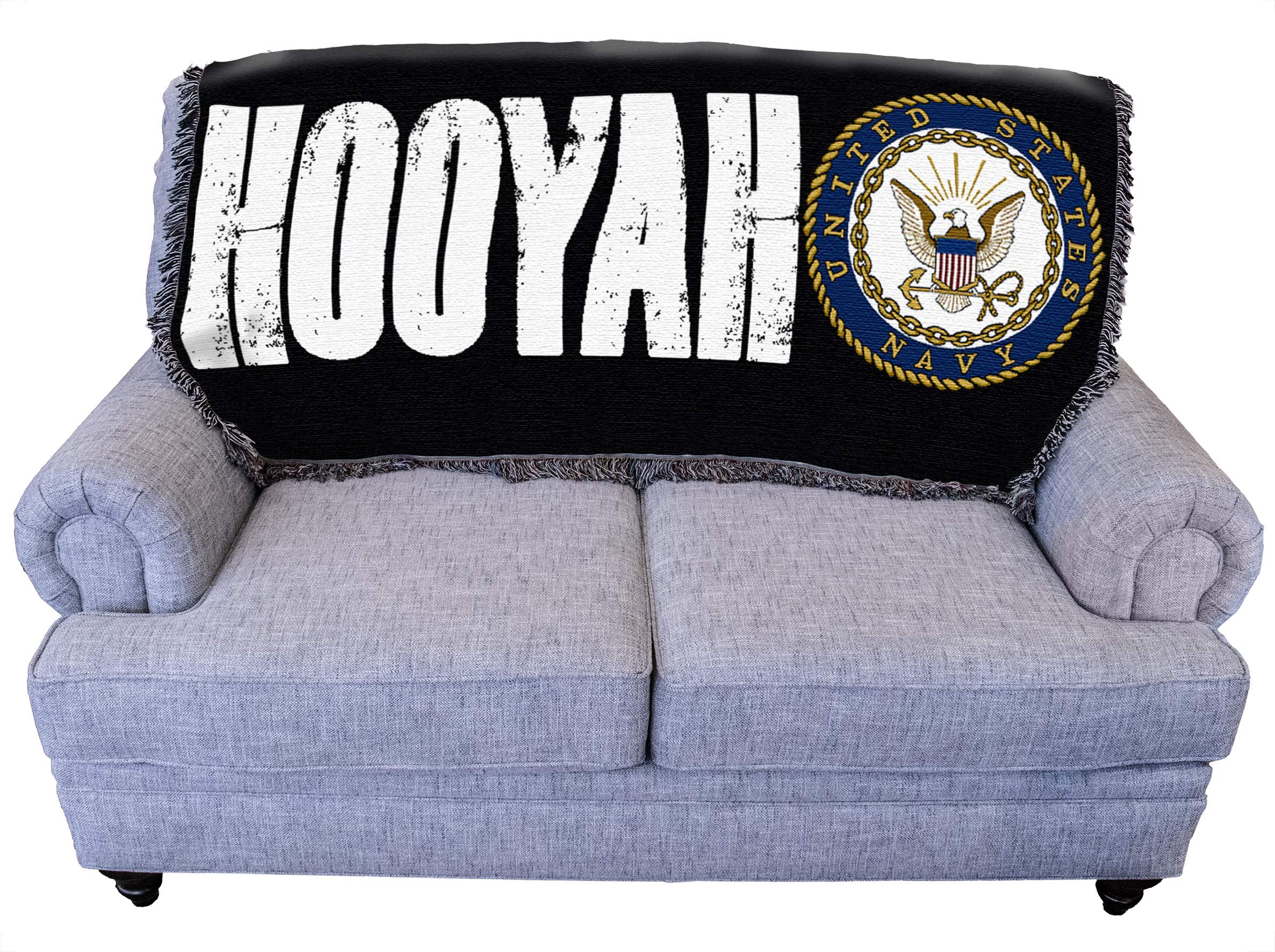 Pure Country Weavers Pcw - Us Navy - Hooyah Emblem Blanket - Gift Military Tapestry Throw For Back Of Couch Or Sofa - Woven From