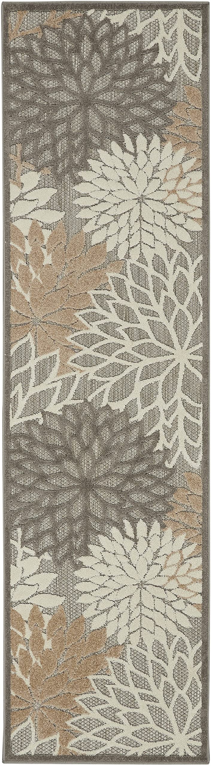 HomeRoots 100% Polypropylene 2’ x 12’ Natural and Gray Indoor Outdoor Runner Rug