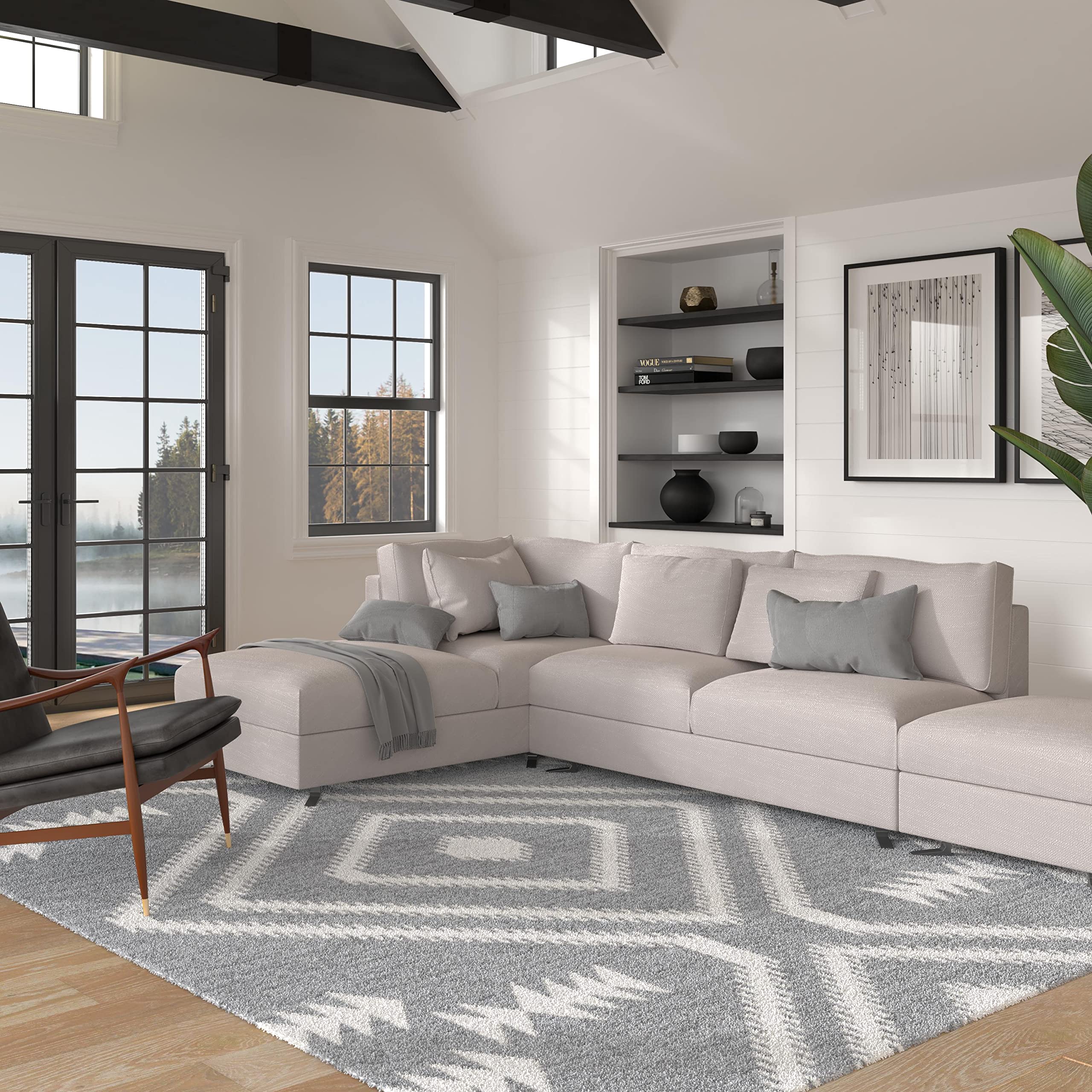 Granada Galen Gray And Ivory Olefin Shag Area Rug