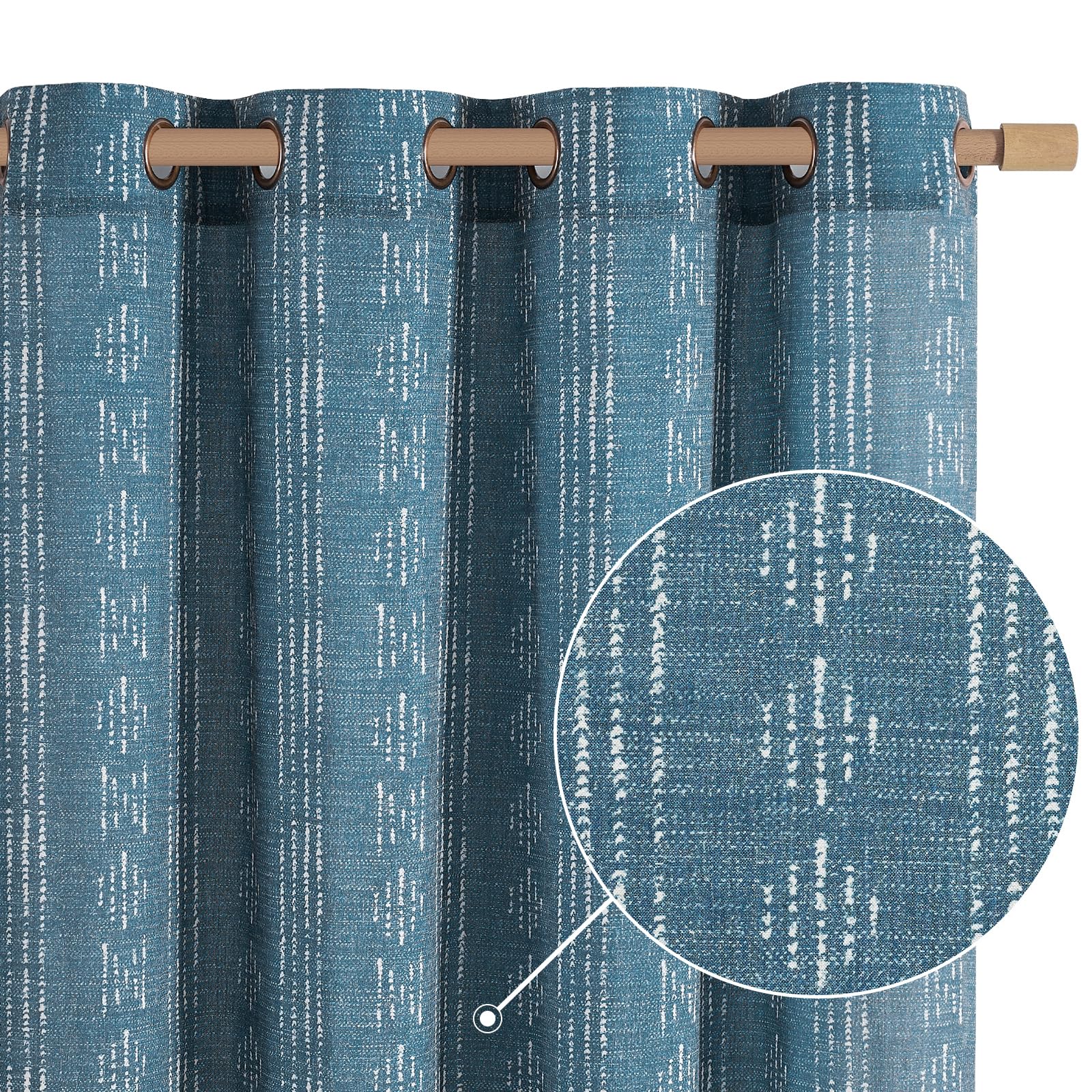 Jinchan Boho Curtains Linen Curtains For Living Room Farmhouse Blue Boho Curtains 63 Inch Length For Bedroom Semi Sheer Grommet