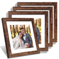 Hongkee 10x10 Picture Frame Set of 4, Made of Glass and Rustic Brown Wooden Frame - Display Picture 8x8 with Mat or 10 x 10 With