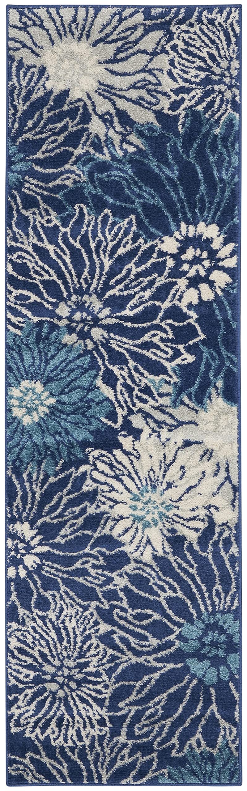 HomeRoots Navy/Ivory 100% Polypropylene 2â?? x 6â?? Navy and Ivory Floral Runner Rug