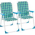 Yaheetech Patio Webbed Lawn Chairs, Set of 2 Outdoor Nylon Fabric Portable Camping Chair Folding Dining Chairs for Beach Yard Ga