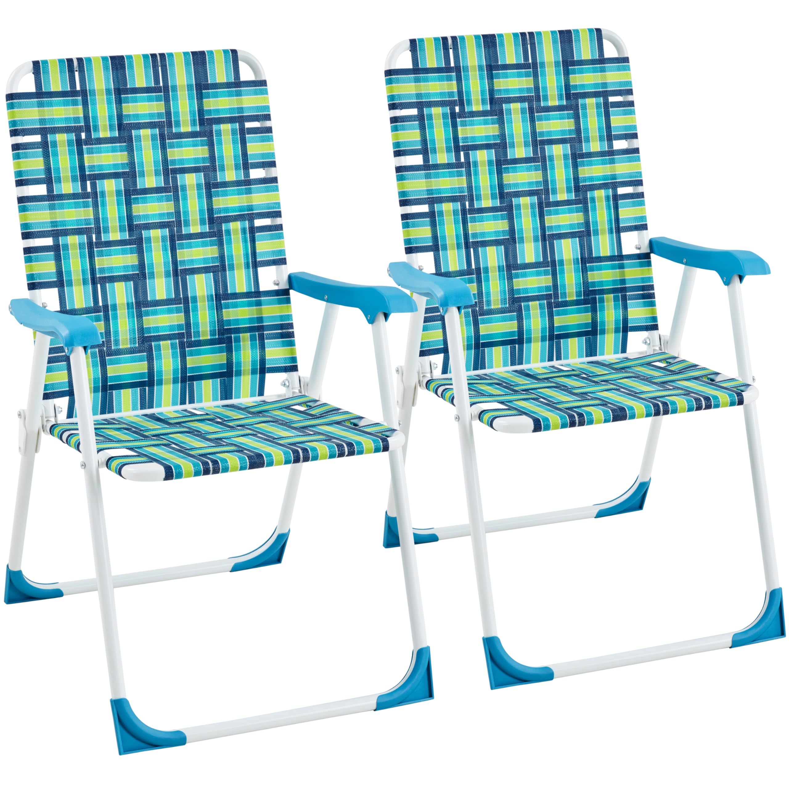 Yaheetech Patio Webbed Lawn Chairs, Set of 2 Outdoor Nylon Fabric Portable Camping Chair Folding Dining Chairs for Beach Yard Ga
