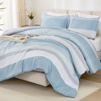 Litanika Light Blue Comforter Twin/Twin Xl Size Set, 2 Pieces Bedding Set, Single Blue White Colorblock Striped Bed Set (66X90In