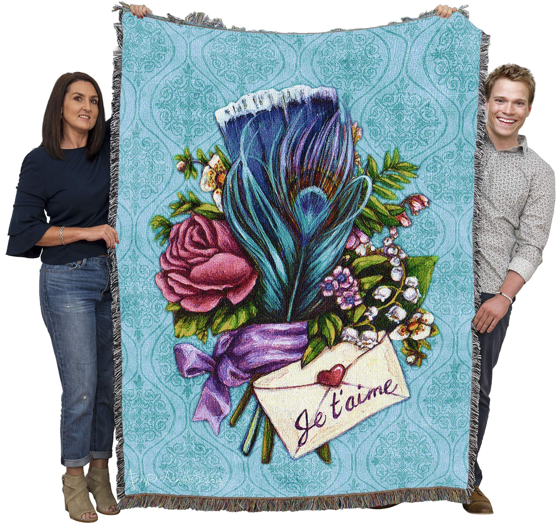 Pure Country Weavers Love Letter - Je Taime Blanket By Brigid Ashwood Blanket - Gift Tapestry Throw Woven From Cotton - Made In