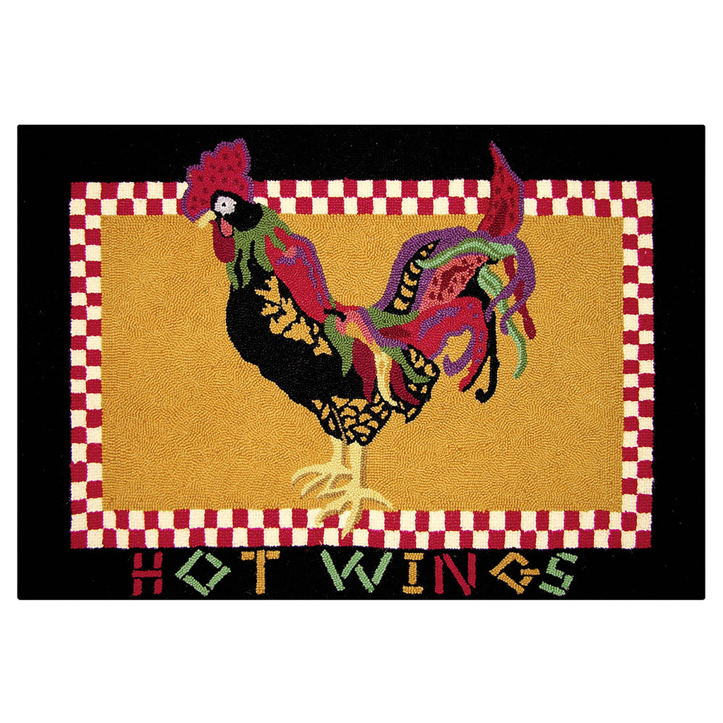 C&F Home Hot Wings Rooster Chicken French Country Western Farm Orange Wool Handcrafted Premium Hooked Indoor Area Rug 24 x 36 Or