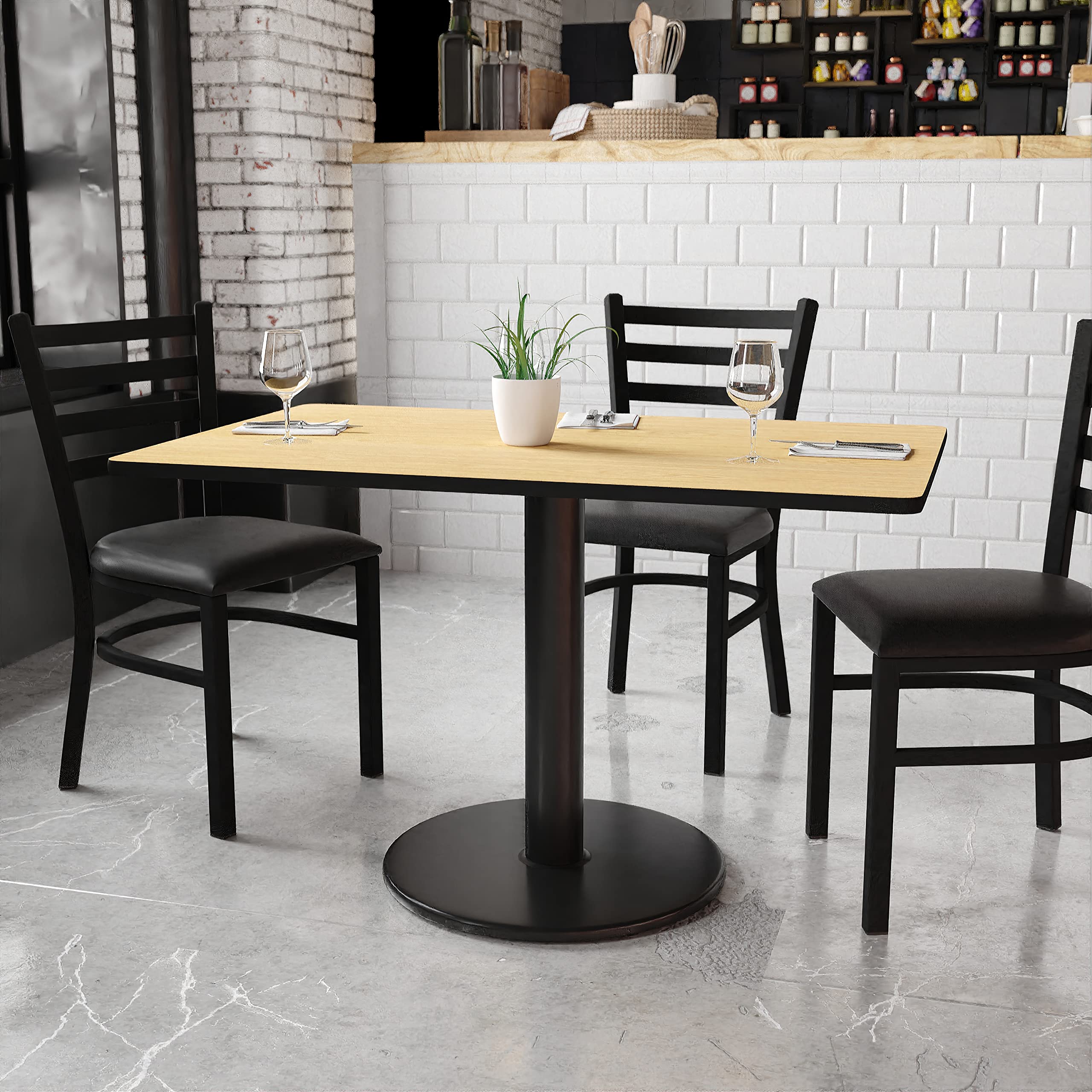 Flash Furniture 30'' x 48'' Rectangular Natural Laminate Table Top with 24'' Round Table Height Base