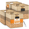 Panovox 13 Inch Cube Storage Bins, 4 Pack Wicker Storage Baskets, Natural