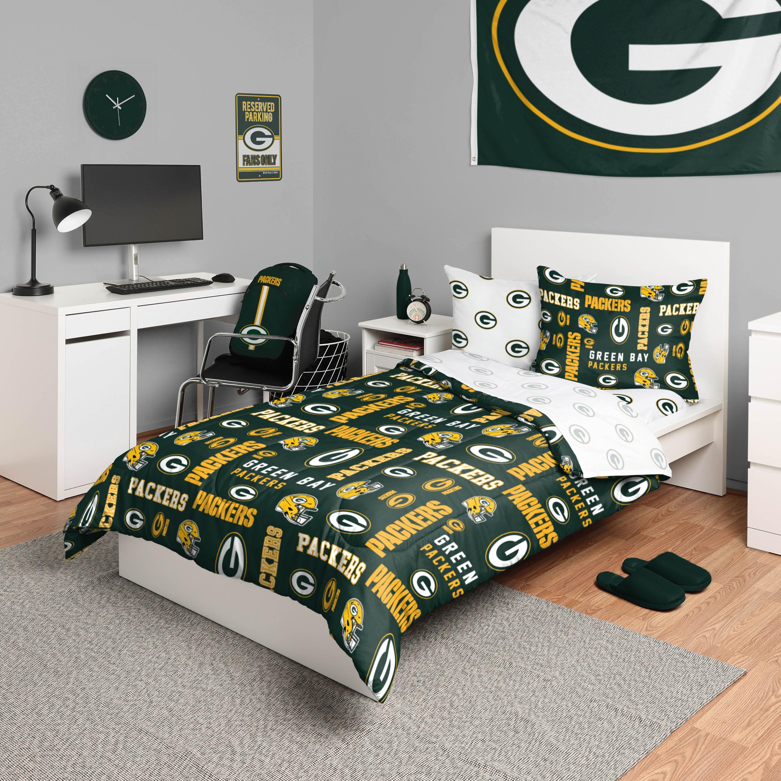 Foco Green Bay Packers Nfl Team Color Bed In A Bag Comforter Bedding 5 Piece Twin Set