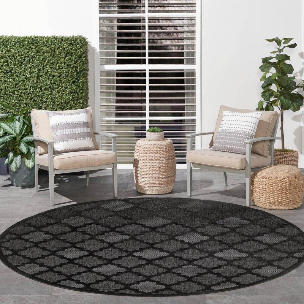 Nourison Easy Care Indoor/Outdoor Charcoal Black 8' X Round Area Rug, Easy Cleaning, Non Shedding, Bed Room, Living Room, Dining Room, Backyard, Deck, Patio (8 Round)