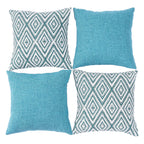Hpuk Decorative Throw Pillow Covers Set Of 4 Geometric Design Linen Cushion Cover For Couch Sofa Living Room, 18'X18' Inches, Aqua Blue