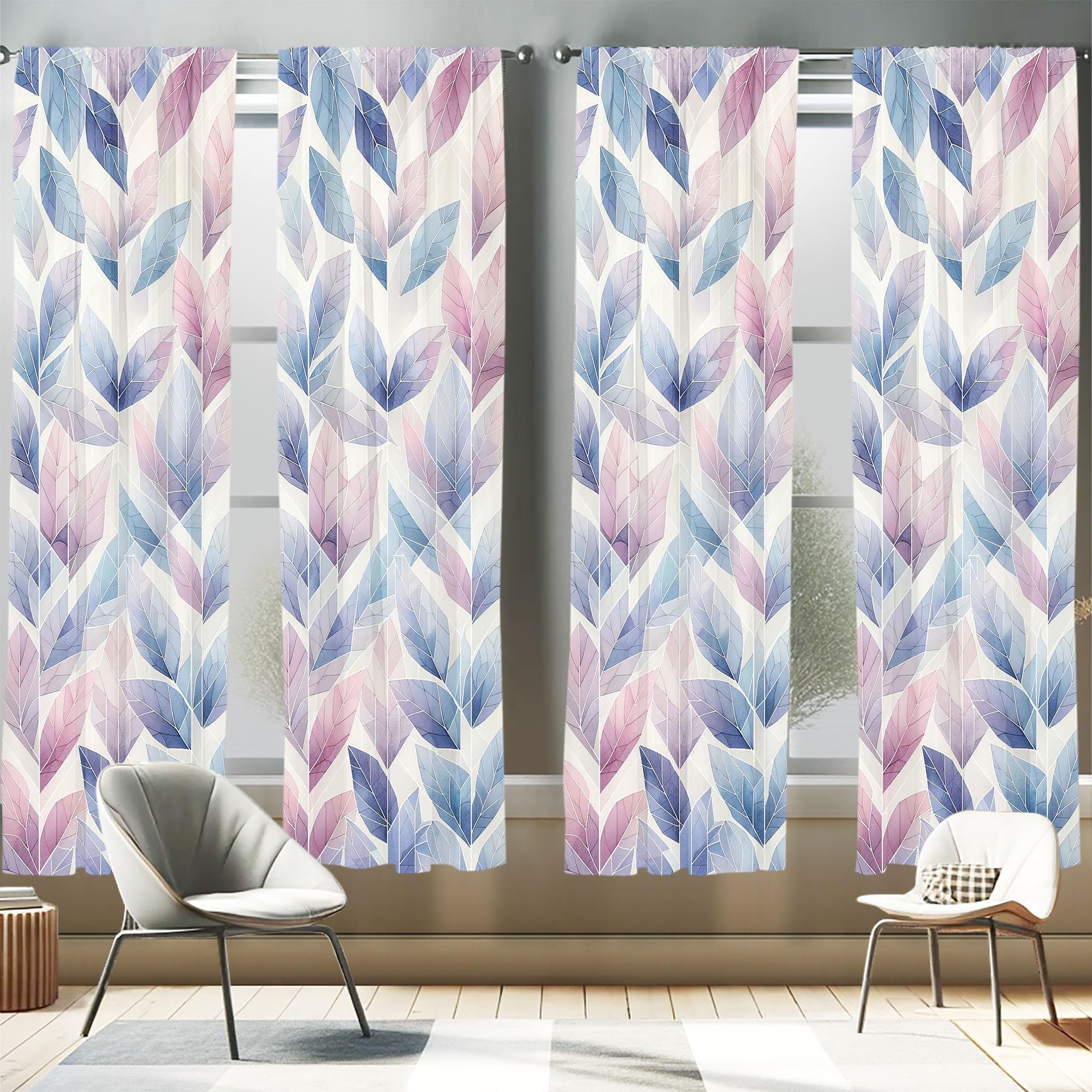 Ambesonne Leafy Art Window Curtains Pack of 2, Futuristic Fractal Look Leaves with Geometric Details Dreamy Tones, Lightweight S